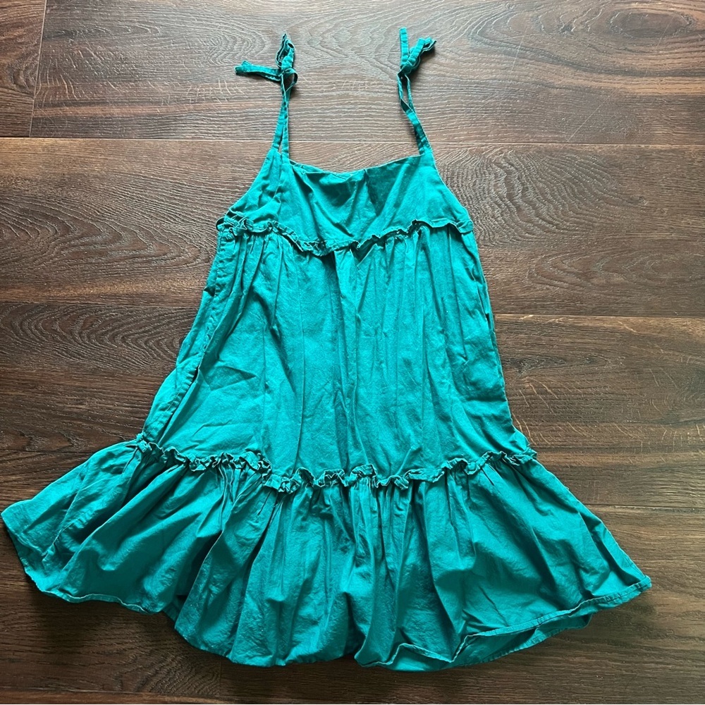 Girls size 8 Peek Teal Dress Sleeveless with Ruffle Accents - Picture 2 of 6